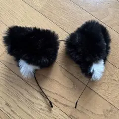 猫耳型　ファーカチューシャ　黒＆白