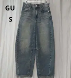 【大人気】 GU バレルレッグジーンズ S ブルー 221-352152