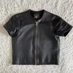 【美品】バンソン　パンチングレザージャケット　半袖　ブラック　USA製　Mのサムネイル