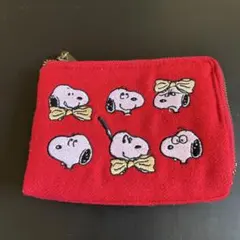 スヌーピー刺繍 赤 コインケース