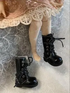 アイシードール　ブーツ　編み上げブーツ　靴　1/6ドール　黒　光沢なし