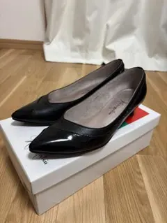 銀座かねまつ 黒パンプス 22.0cm Dヒール3.5cm アクアベル箱付