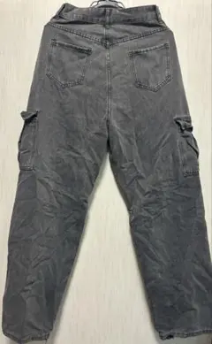 Mサイズ 黒 カーゴパンツ サイドポケット付き デニム ワイドパンツ