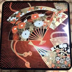 漆器】京扇 二段重ね重箱 蓋付き 寿司桶 和風工芸品 扇子▫花柄 未使用