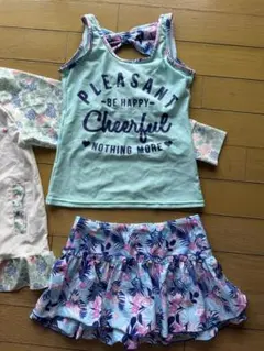 子ども・キッズ可愛い水着140上下セット+UV防止ラッシュガード