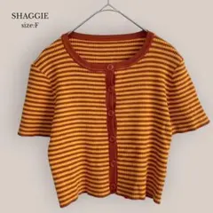 シャギーSHAGGIE 半袖カーディガン　リブ　ボーダー　ショート丈　クロップドのサムネイル