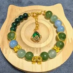 ハンドメイド ブレスレット 緑 青 金