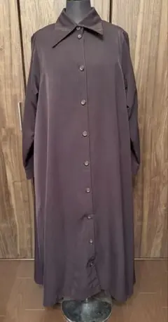 美品！ブラウン光沢コートドレス　ワンピースとしても！