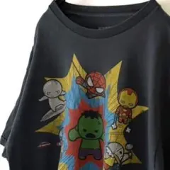 マーベル スパイダーマン ハルク アイアンマン Tシャツ L ブラック 黒 古着
