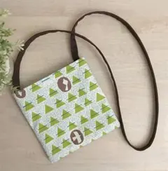 鳥さんとお山とドット♡グリーン系♡キッズポシェット♡ハンドメイド