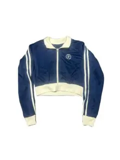 ネイビー クロップドジャケット ストライプ 薄手 ジャージ Mサイズ Y2K