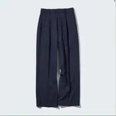 UNIQLO タックワイドパンツ ネイビー ストライプ　XL