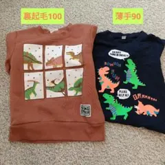 恐竜　裏起毛トレーナー 薄手シャツ 100と90