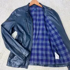 美品✨ポールスミス ノーカラー ラムレザージャケット 裏地 パープルチェック