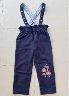 【100】アンパンマン サロペット パンツ ズボン 紺 花 チェック柄のサムネイル