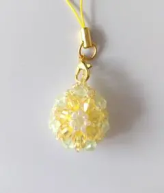 ビーズ ストラップ バッグチャーム ハンドメイド ミモザ 黄色×白 ②