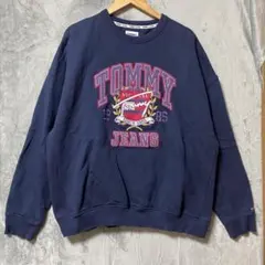 【L2788】TOMMY JEANS トレーナー 刺繍ロゴ ネイビー サイズXL