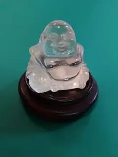 【天然石】水晶 布袋尊（布袋様）彫刻 置物 木製台座付き 縁起物のサムネイル