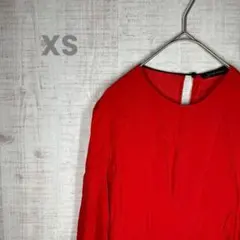 ZARA ザラウーマン【XS】長袖ワンピース/レッド/膝下丈/カジュアル/春秋