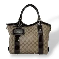 グッチ　ハンドバッグ　リボン　GGスプリーム　A4収納可　ベージュ　PVCレザー