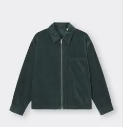 【GU】コーデュロイ ジップアップシャツ ダークグリーン Mサイズ