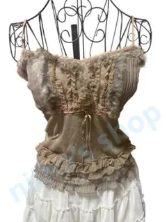 森ガール フェアリー キャミワンピ 平成ギャル y2k 姫系 フリル ファー