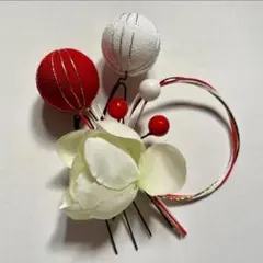 【髪飾N】白椿　水引　紅白　玉かんざし　ちょい足し　和装着物　お祝【メルカリ便】