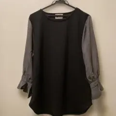 ドッキング ビーズ装飾の黒の七分袖トップス サイズ3L