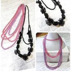 ネックレス3本セット パールネックレス ピンク パープル ボールネックレス