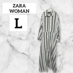 ZARA woman ザラ ストライプ柄長袖シャツワンピース 羽織リネン L