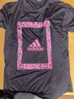 アディダス 吸汗速乾 レオパード Tシャツ ブラックピンク ヒョウ柄 新品S