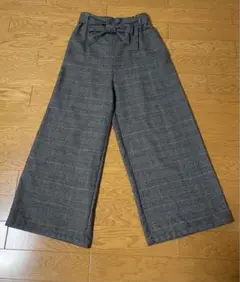 earth music&ecologyリボン付きハイウエストワイドパンツ グレー