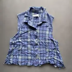アバクロ　チェックシャツ　ノースリーブ　ブルー