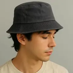 ユニセックス バケットハット ブラック 綿100% カジュアル おしゃれ帽子