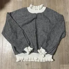 pumpkin port 千鳥格子柄　長袖ニット　セーター　　フリル