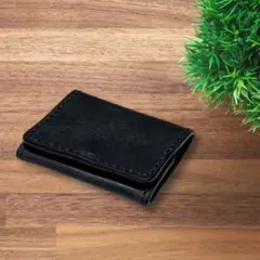 本革 広口コインケース ブラック ハンドメイド 財布 ミニウォレット コンパクト