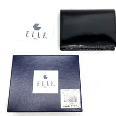 未使用品　ELLE 折財布　エナメル　エル　レザー　ブラックのサムネイル