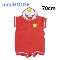 ミキハウス　半袖　ロンパース　70cm 赤　くま　襟付き
