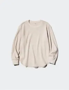ユニクロ ワッフルT ベージュ 長袖Tシャツ