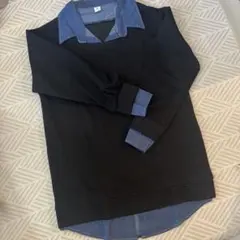 重ね着風黒長袖トップス