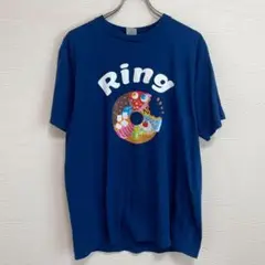 ●美品Printstar リング ドーナツ風デザイン Tシャツ ネイビー （M）