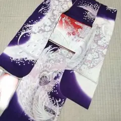 振袖（孔雀　紫）袋帯　長襦袢　3点セット