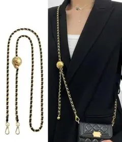 長さ調整可能なバッグチェーンストラップ/ゴールド✕ブラック