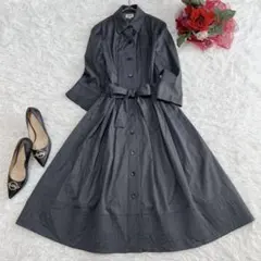 フォクシー シャツワンピース Aライン フレア ロング丈 ウエストリボン ベルト