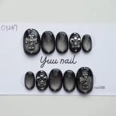 ネイルチップ　マグネットネイル　ブラック　クロム　推し活　y2k シルバー