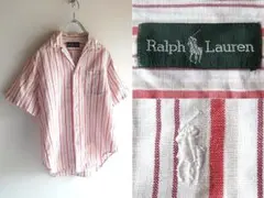 希少 80sビンテージ ラルフローレン ロゴ刺繍 ストライプ 開襟シャツ