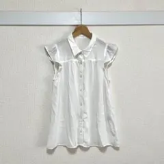 COLZA フリル袖 シフォンブラウス フレンチスリーブ 白 L ゆったりのサムネイル