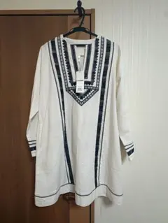 民族調刺繍 チュニックワンピース ホワイトのサムネイル
