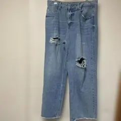 Dazy ストレートデニム L ライトブルー ダメージ加工