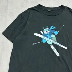 シロクマがビッグジャンプ　スキー　イラスト　Tシャツ　古着　ダークグレー　L